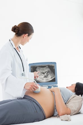 Female doctor performing ultrasound on pregnant woman in hospital-1